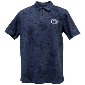 navy heather Hawaiian polo shirt with Penn State Athletic Logo on left chest